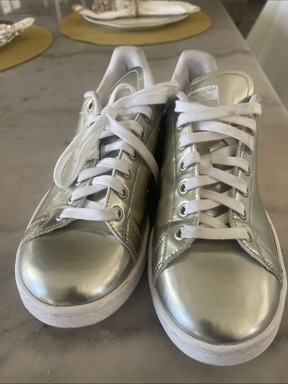adidas Metallic Silver Stan Smith-Inspired Leather Sneakers - Women